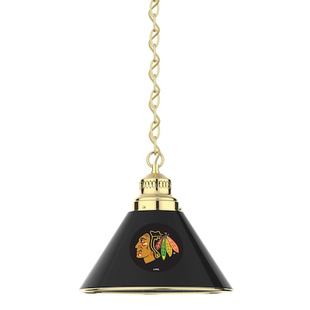 Holland Bar Stool Co Chicago Blackhawks Pendant Light, Black Shades, Brass Fixture BL1BRChiHwk-B
